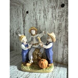 Home interiors 1985 Denim Days “Our Scarecrow” #1524, Fall, Pumpkin, Children